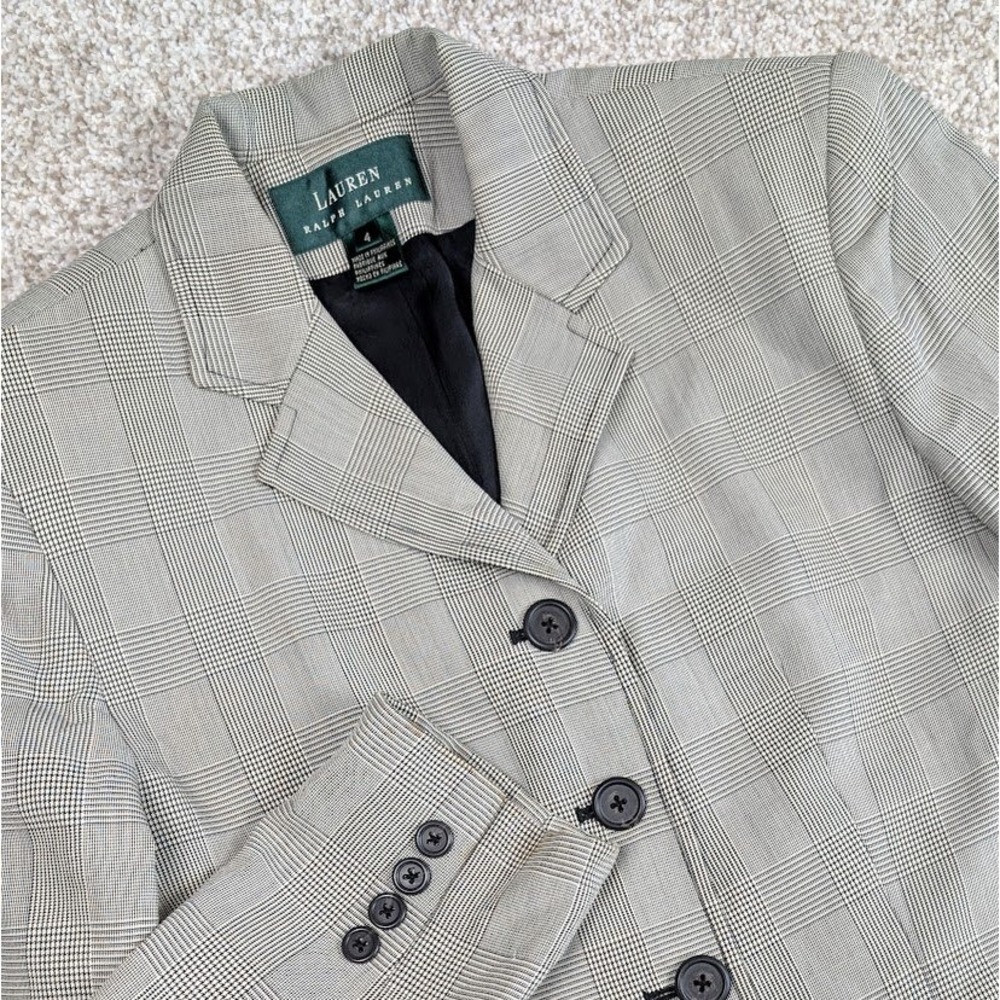 Lauren Ralph Lauren Womens Blazer Size 4‎ Gray Plaid Single Breasted FLAWED
